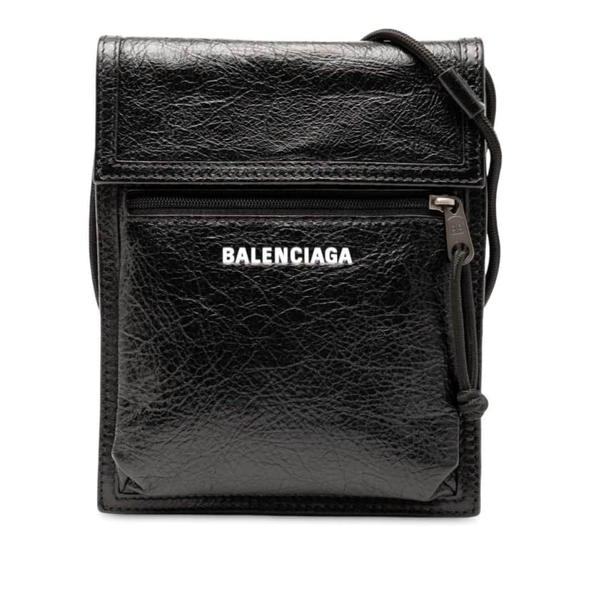 Balenciaga Small Lambskin Arena Explorer Pouch Black Leather Good condition - Front View