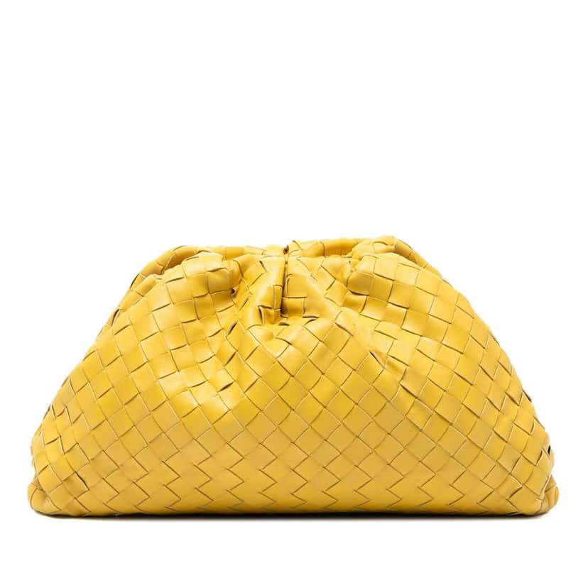 Bottega Veneta Nappa Intrecciato The Pouch Yellow Leather Good condition - Front View