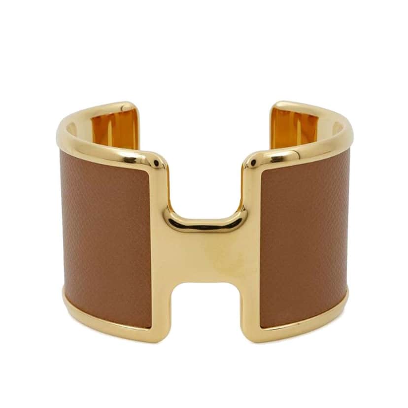 Hermès Gold Plated Epsom Olympe Cuff Bracelet Gold Metal Good condition - Front View