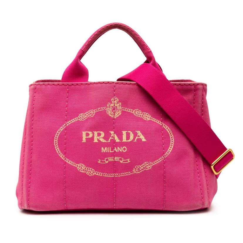 Prada Small Canvas Canapa Logo Satchel Pink Canvas Good condition - Front View