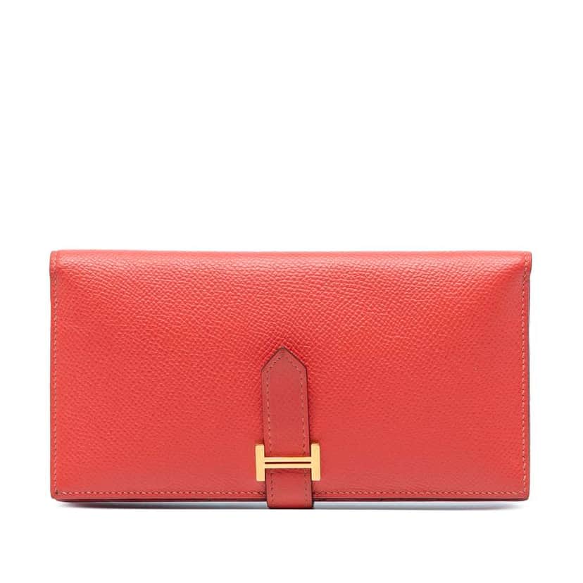 Hermès Epsom Bearn Wallet Red Leather Good condition - Front View