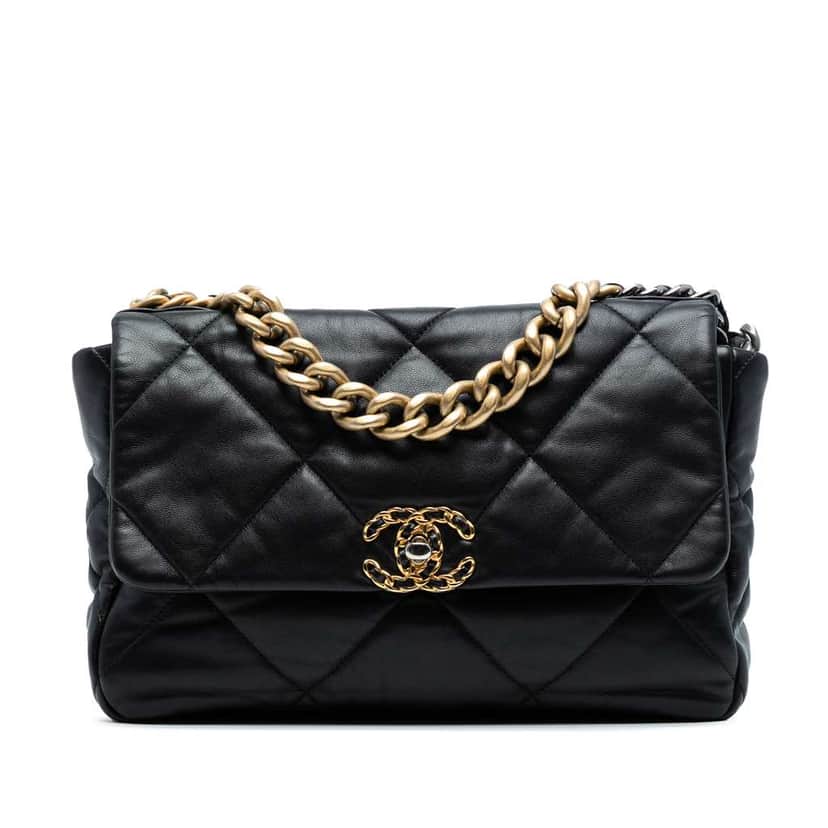 Chanel Large Lambskin 19 Flap Black Leather Good condition - Front View