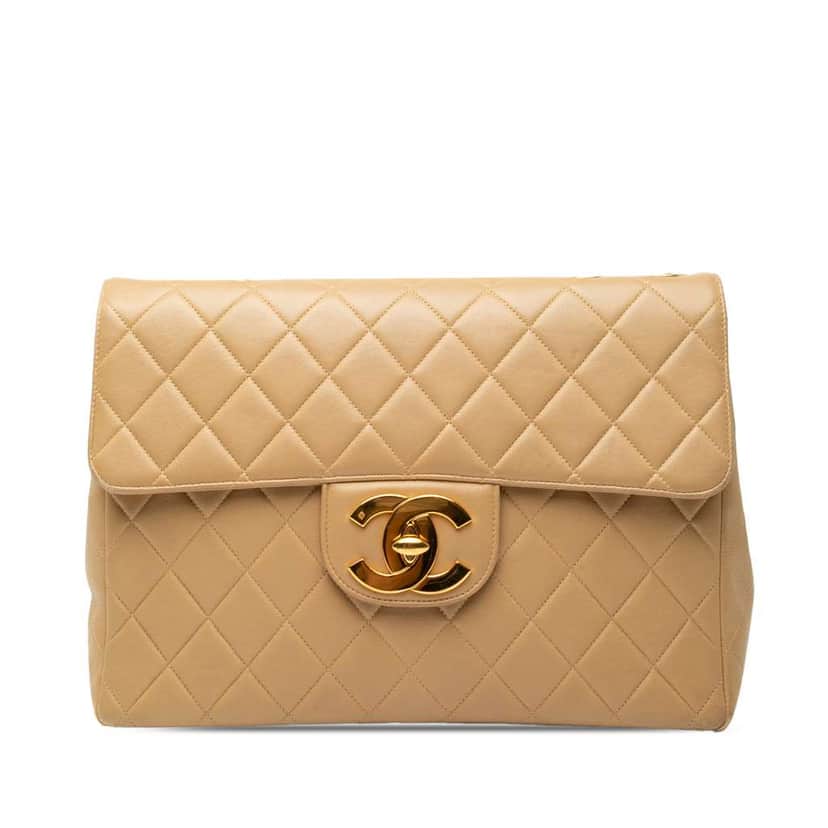 Chanel Jumbo XL Classic Lambskin Single Flap Brown Leather Good condition - Front View
