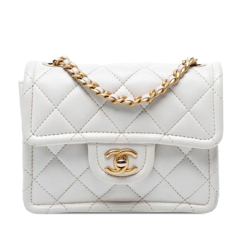 Chanel Mini Quilted Caviar Sweet Classic Flap White Leather Very good condition - Front View
