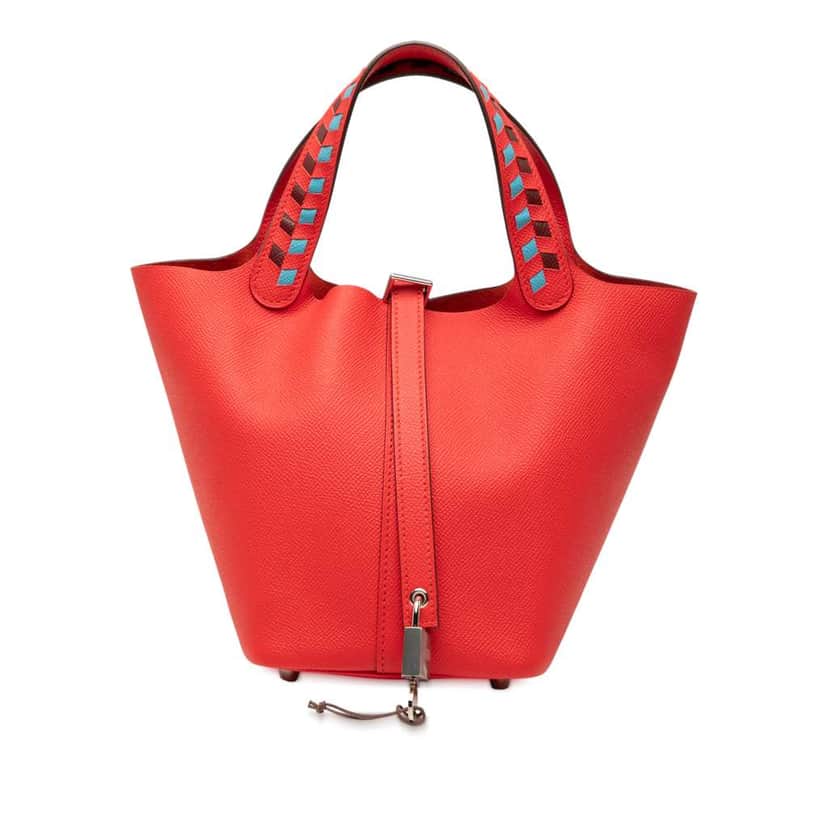 Hermès Epsom Tressage Picotin Lock 18 Red Leather Good condition - Front View