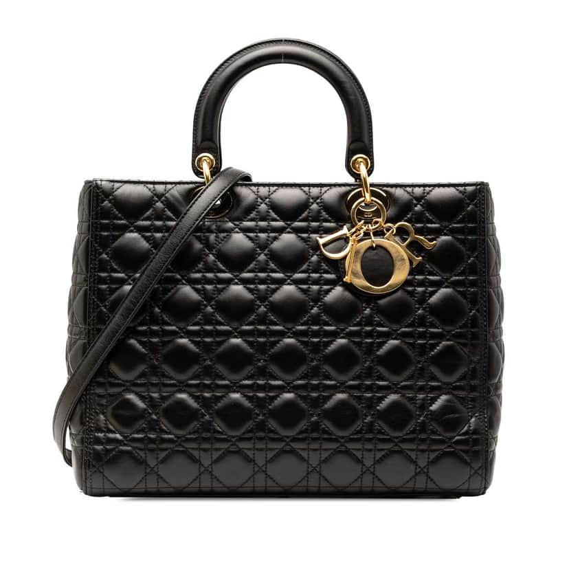 Dior Large Lambskin Cannage Lady Dior Black Leather Good condition - Front View