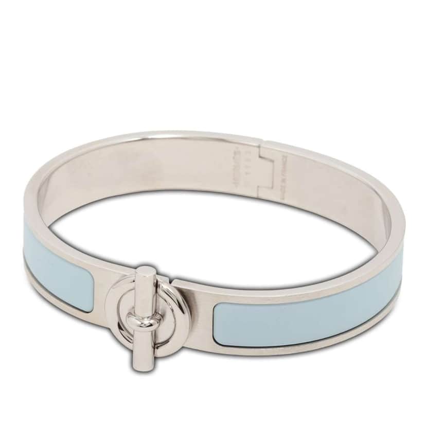 Hermès Palladium Plated Enamel Clic Glenan Bracelet T4 Silver Metal Good condition - Front View