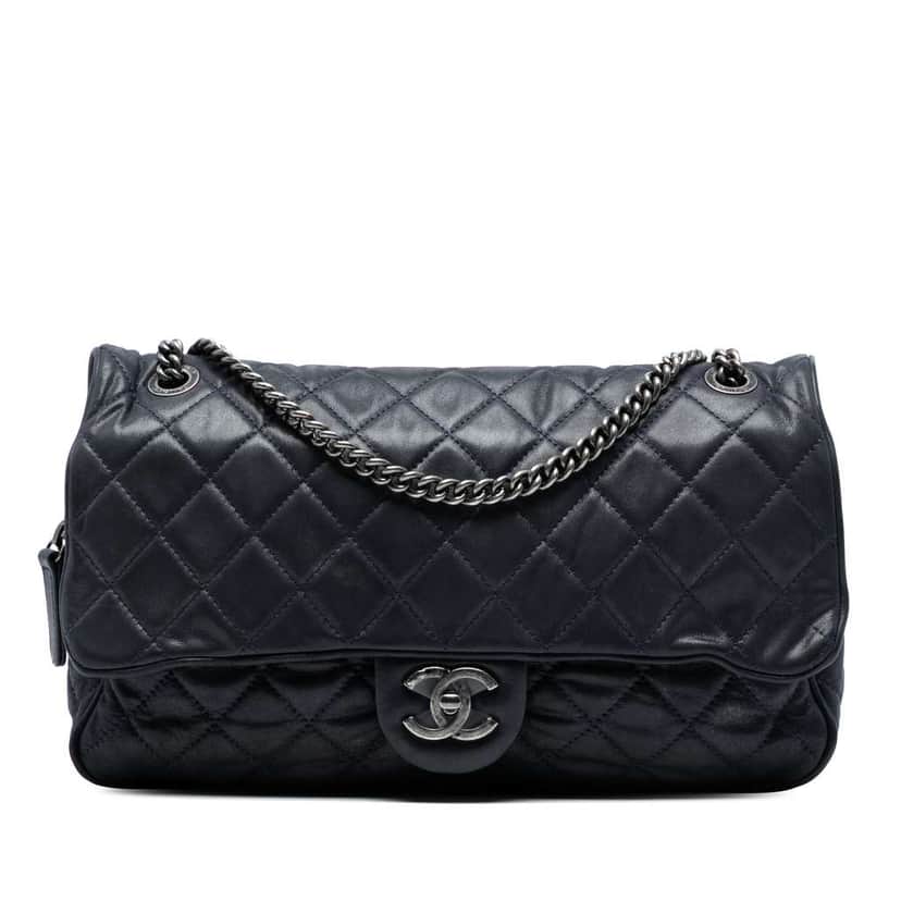 Chanel Large Quilted Iridescent Calfskin Shiva Flap Black Leather Good condition - Front View