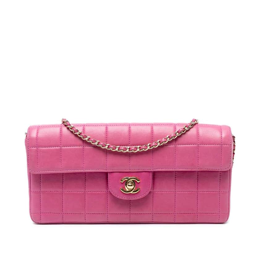 Chanel Chocolate Bar Lambskin East West Flap Pink Leather Good condition - Front View
