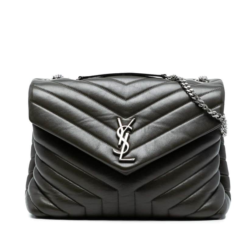 Saint Laurent Medium Matelasse Leather Monogram LouLou Chain Bag Green Leather Good condition - Front View