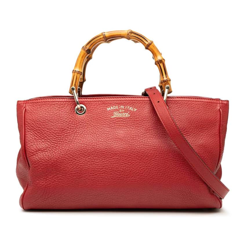 Gucci Medium Calfskin Bamboo Shopper Satchel Red Leather Good condition - Front View