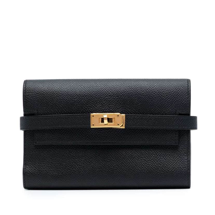 Hermès Medium Epsom Kelly Depliant Wallet Black Leather Good condition - Front View