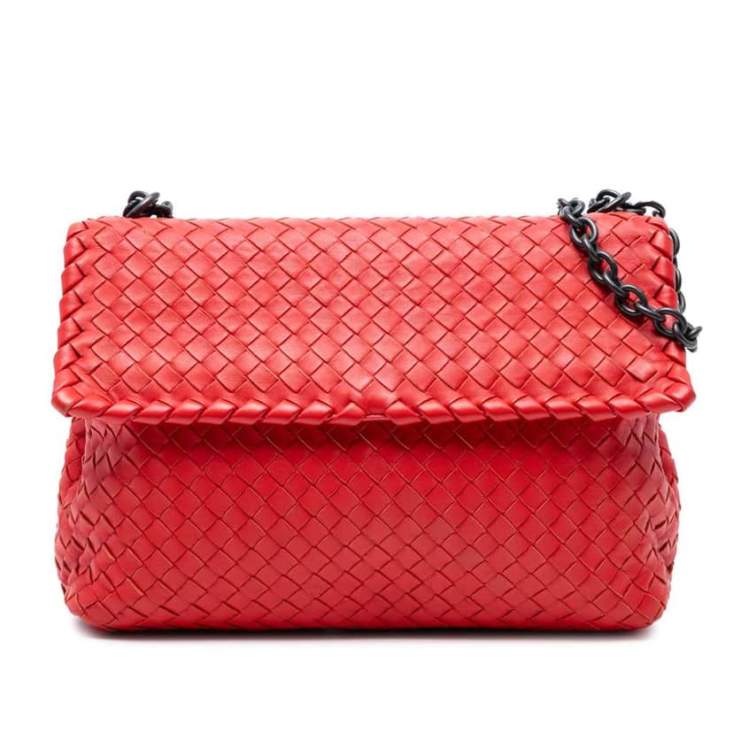 Bottega Veneta Medium Nappa Intrecciato Olimpia Shoulder Bag Red Leather Good condition - Front View