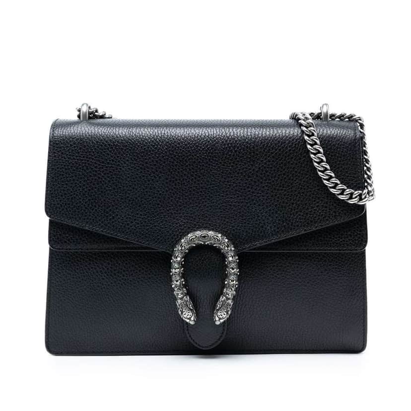 Gucci Medium Calfskin Dionysus Shoulder Bag Black Leather Good condition - Front View