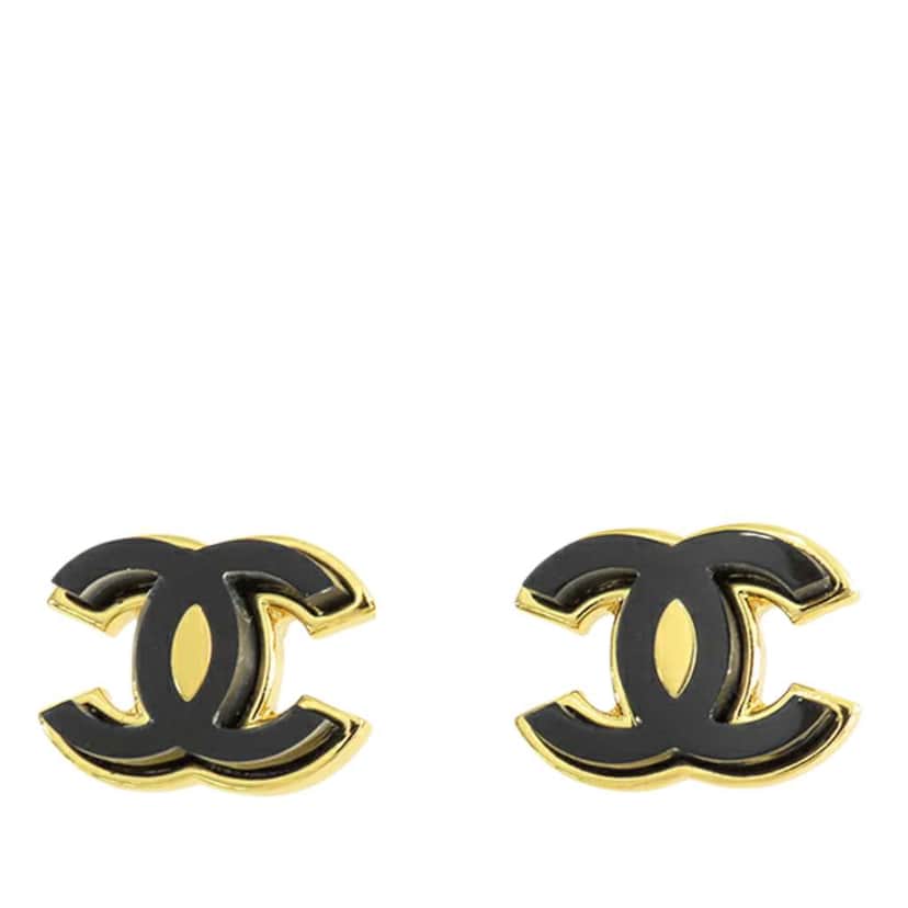 Chanel Gold Plated Enamel CC Push Back Earrings Gold Metal Good condition - Front View