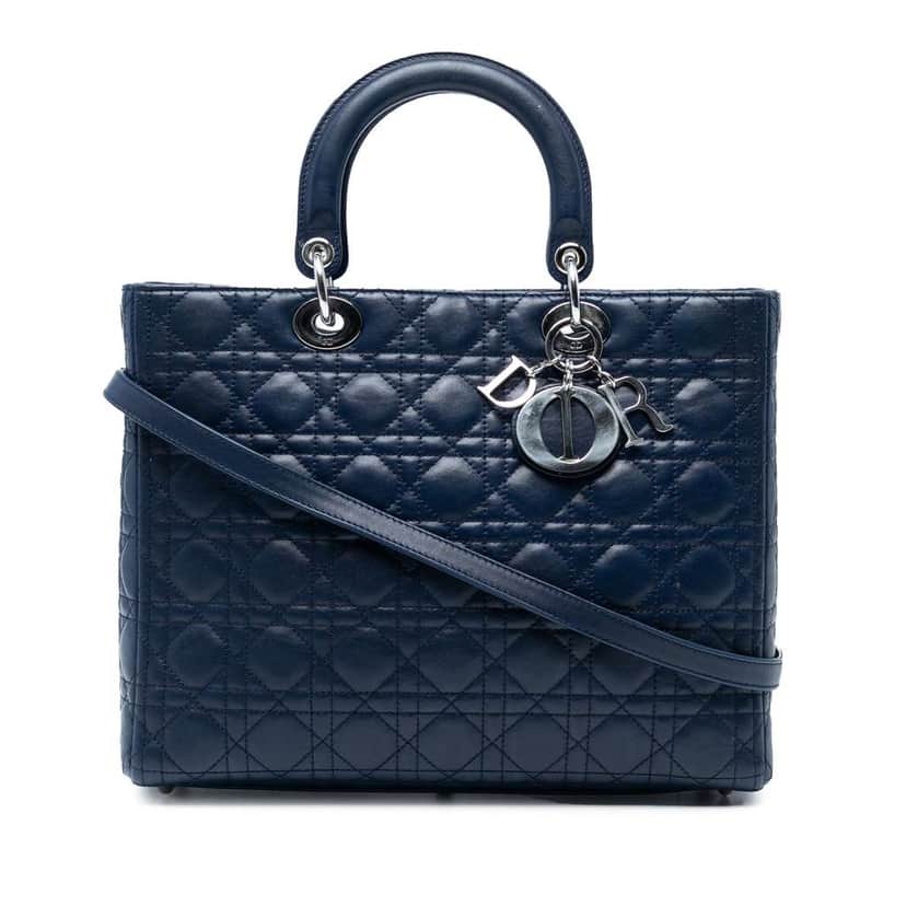 Dior Large Lambskin Cannage Lady Dior Blue Leather Very good condition - Front View