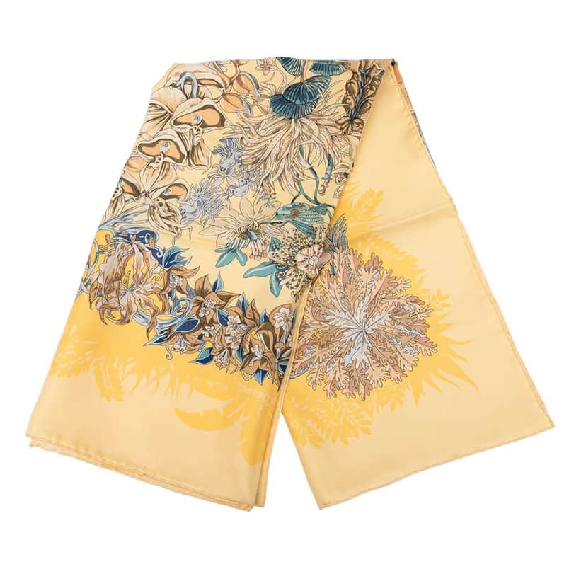 Hermès L Ile Deserte Silk Scarf Yellow Silk Good condition - Front View