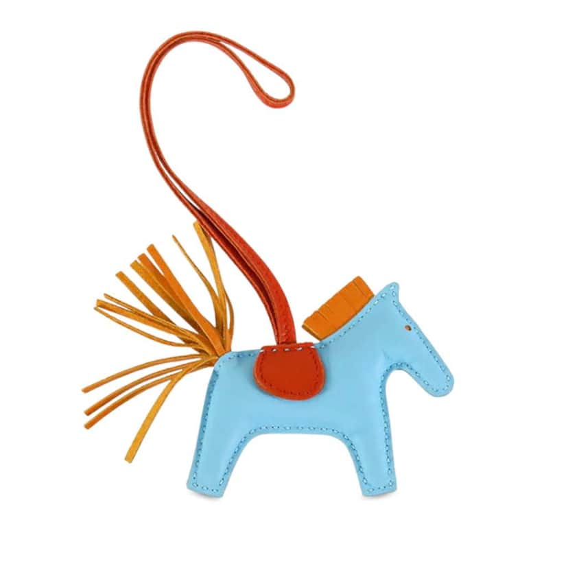 Hermès Milo Lambskin Grigri Rodeo Horse Bag Charm PM Blue Leather Good condition - Front View