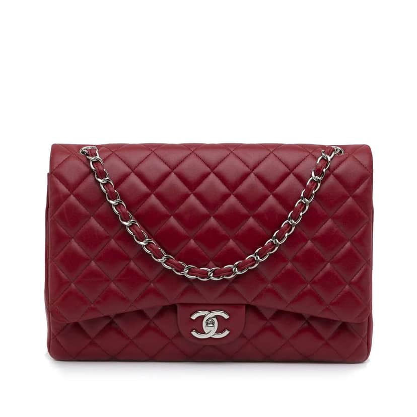Chanel Maxi Classic Lambskin Double Flap Red Leather Good condition - Front View