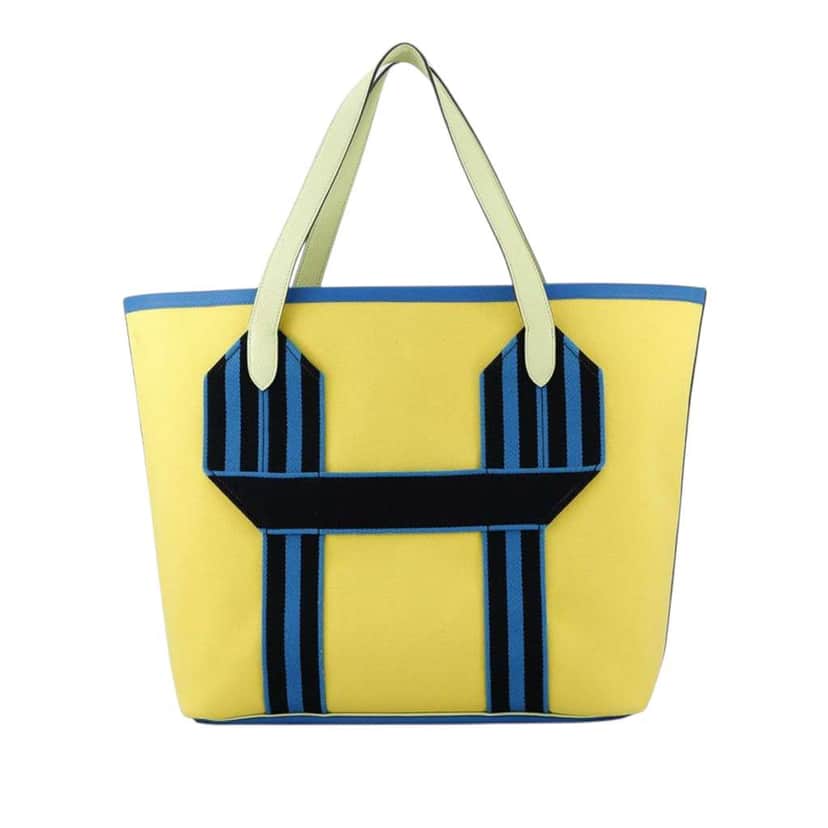 Hermès Toile and Clemence Pursangle Tote Yellow Canvas Good condition - Front View