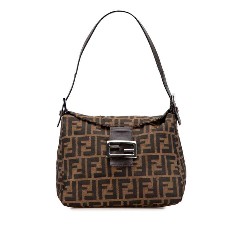 Fendi Zucca Canvas Double Flap Shoulder Bag Brown Canvas Good condition - Front View