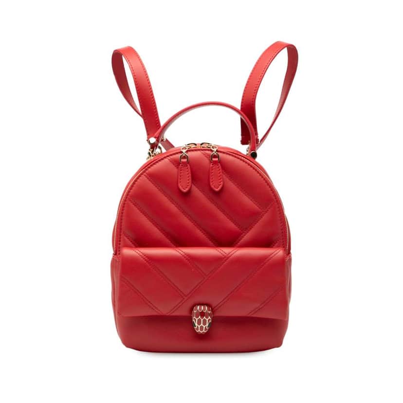Bvlgari Leather Serpenti Cabochon Backpack Red Leather Very good condition - Front View