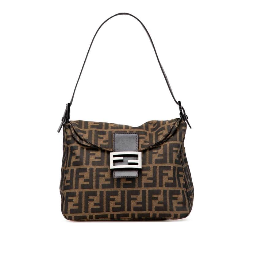 Fendi Zucca Canvas Double Flap Shoulder Bag Brown Canvas Good condition - Front View