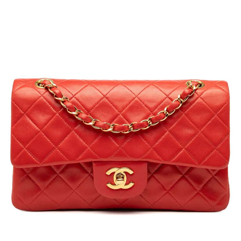 Chanel Small Classic Lambskin Double Flap Red Leather Good condition - Front View