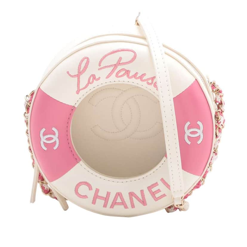 Chanel Lambskin La Pausa Coco Lifesaver Round Bag White Leather Good condition - Front View