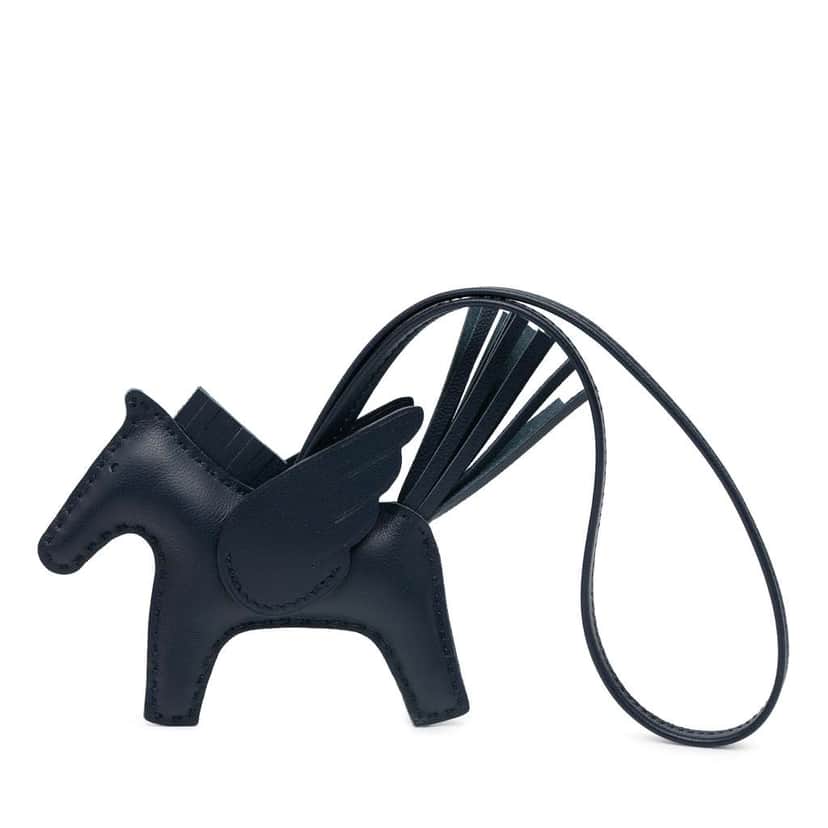 Hermès Milo Lambskin and Swift Grigri Rodeo Pegase Bag Charm PM Blue Leather Good condition - Front View