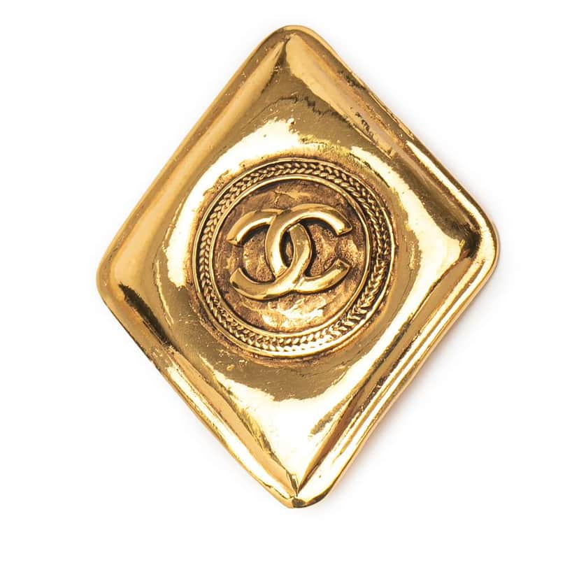 Chanel Gold Plated  Coco Mark Diamond Brooch Gold Metal Good condition - Front View