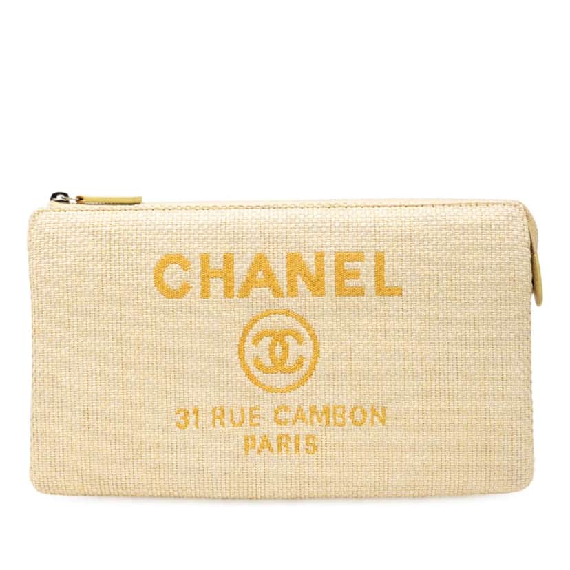 Chanel Medium Raffia Deauville O Case Clutch Yellow Good condition - Front View