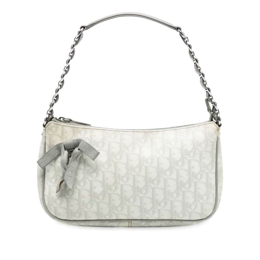 Dior Oblique Coated Canvas Romantique Shoulder Bag White Canvas Good condition - Front View