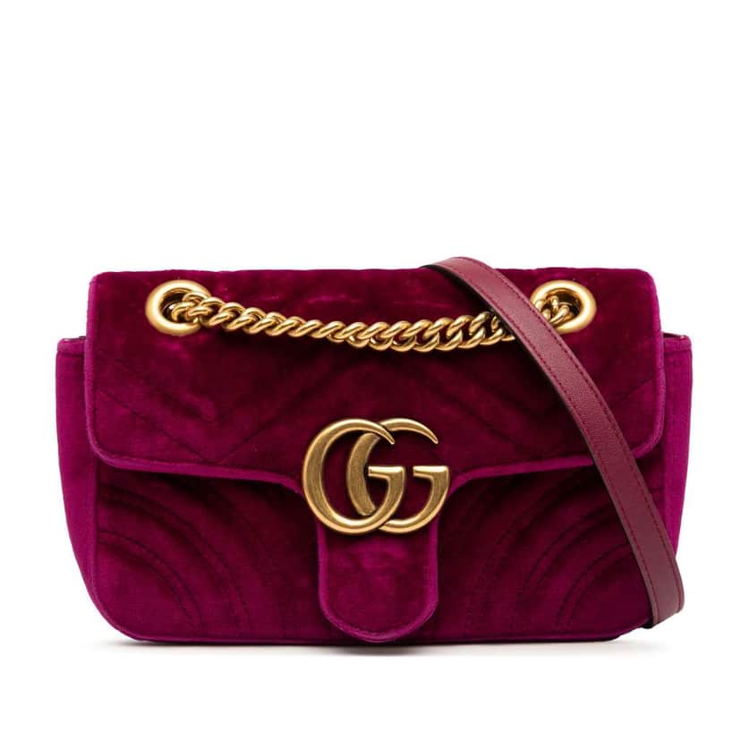 Gucci Small GG Marmont Matelasse Velvet Shoulder Bag Purple Velvet Good condition - Front View