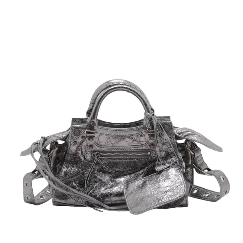 Balenciaga XS Metallic Lambskin Motocross Neo Cagole Silver Leather Good condition - Front View