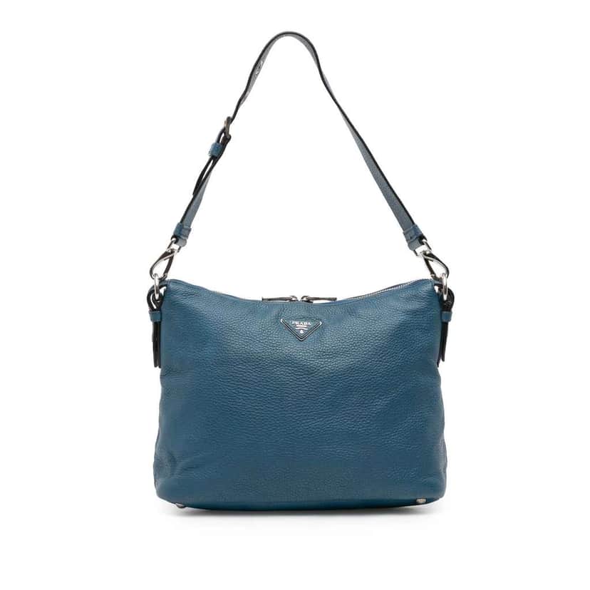 Prada Vitello Daino Shoulder Bag Blue Leather Very good condition - Front View