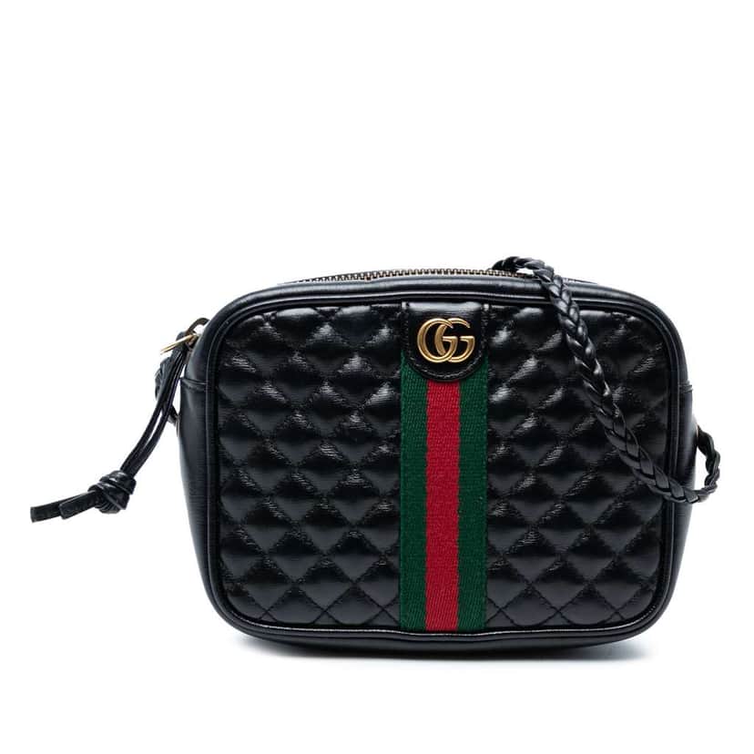 Gucci Mini Quilted Leather Web Trapuntata Crossbody Black Leather Good condition - Front View