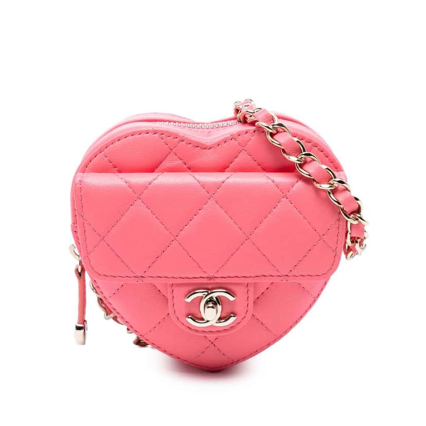 Chanel Mini Lambskin CC in Love Heart Crossbody Pink Leather Good condition - Front View