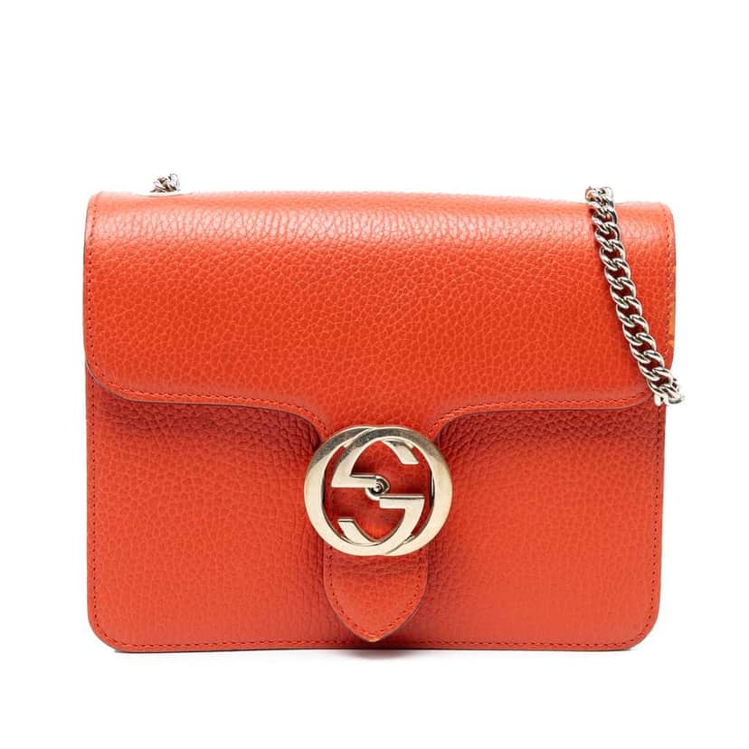 Gucci Small Dollar Calfskin Interlocking G Crossbody Orange Leather Very good condition - Front View