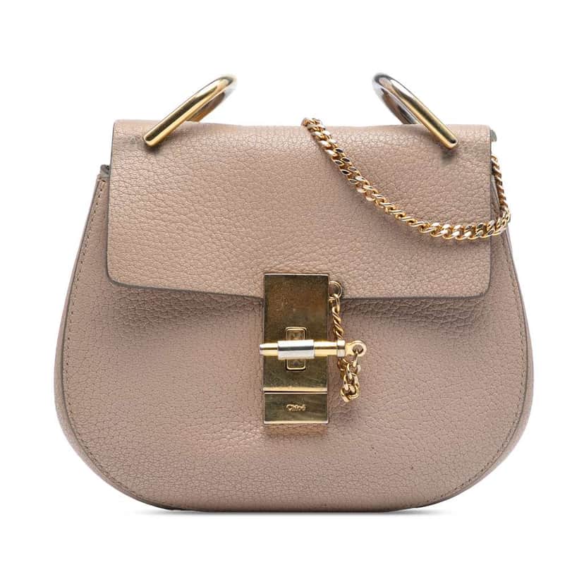 Chloé Mini Grained Lambskin Drew Crossbody Brown Leather Good condition - Front View