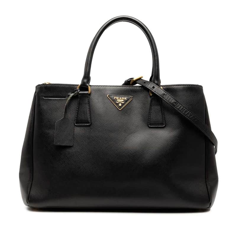 Prada Medium Saffiano Lux Galleria Double Zip Satchel Black Leather Good condition - Front View