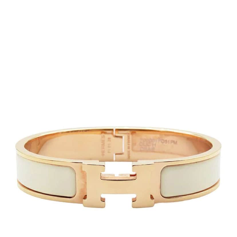 Hermès Narrow Enamel Clic H Bracelet PM White Good condition - Front View