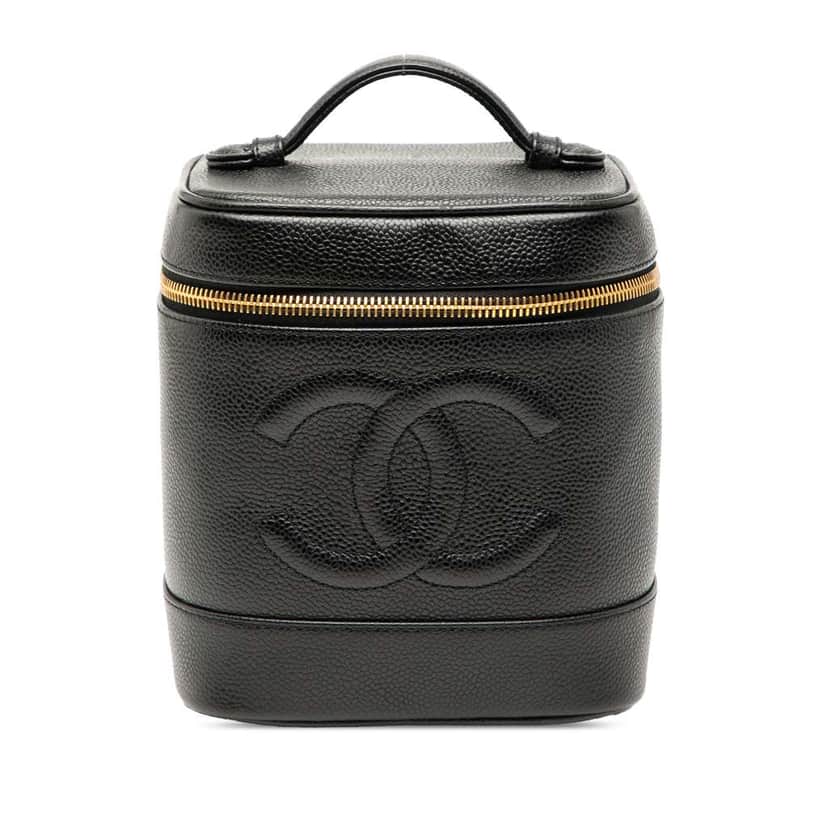 Chanel CC Caviar Vanity Bag Black Leather Good condition - Front View
