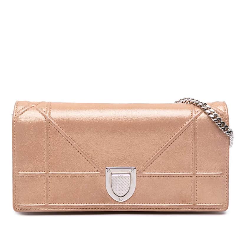 Dior Metallic Grained Calfskin Diorama Wallet on Chain Gold Leather Good condition - Front View