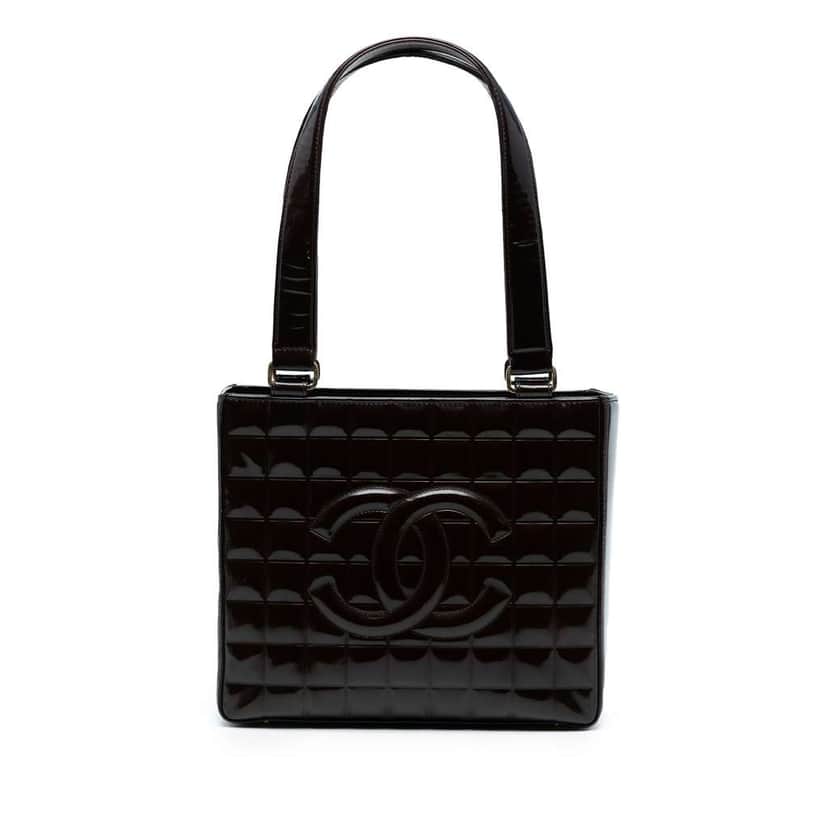 Chanel CC Chocolate Bar Patent Shoulder Bag Brown Leather Good condition - Front View