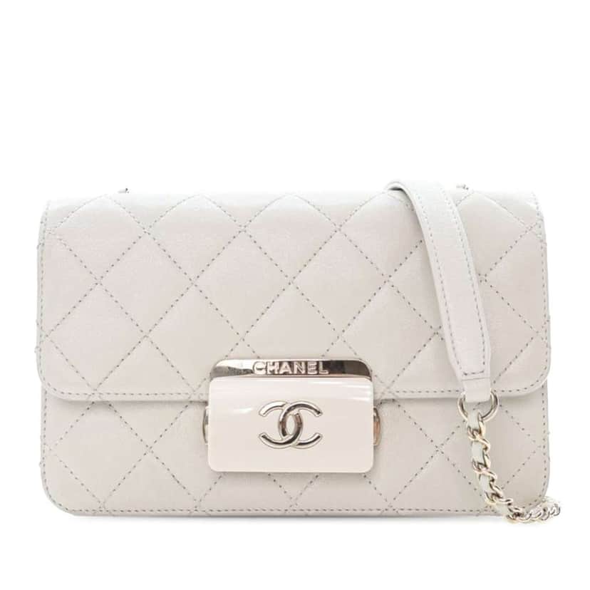 Chanel Mini Lambskin Beauty Lock Flap White Leather Good condition - Front View