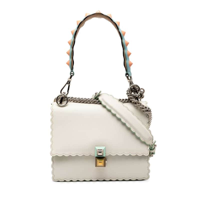 Fendi Small Scalloped Leather Kan I Satchel White Leather Good condition - Front View