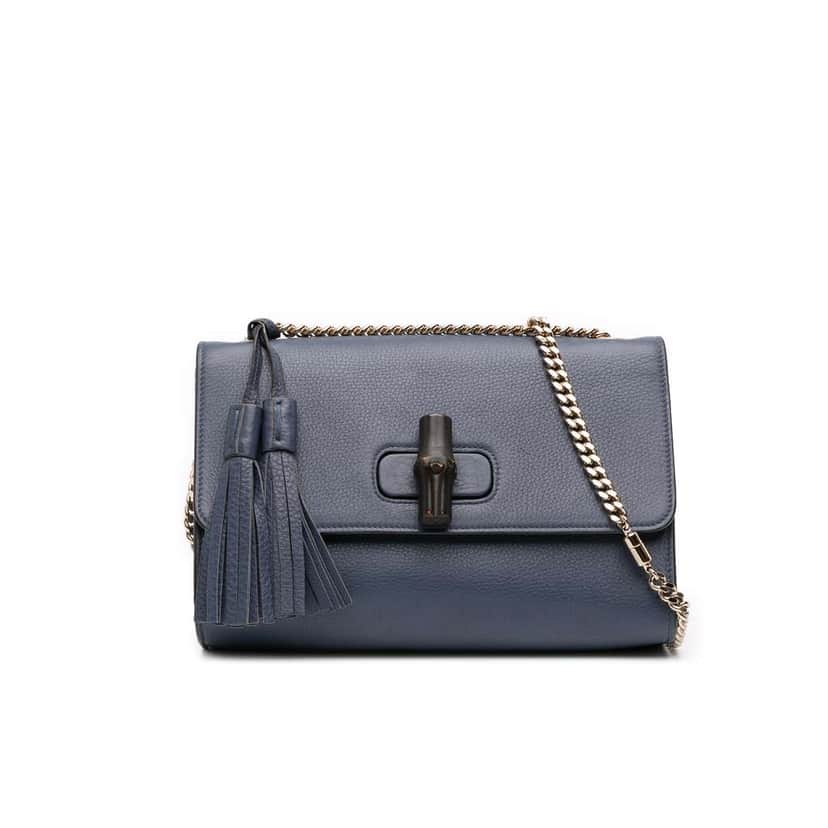 Gucci Medium Leather Miss Bamboo Crossbody Blue Leather Good condition - Front View