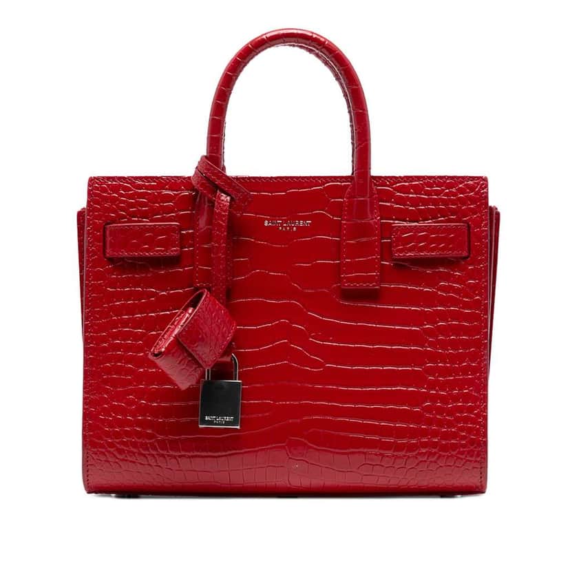 Saint Laurent Nano Embossed Leather Sac De Jour Satchel Red Leather Good condition - Front View