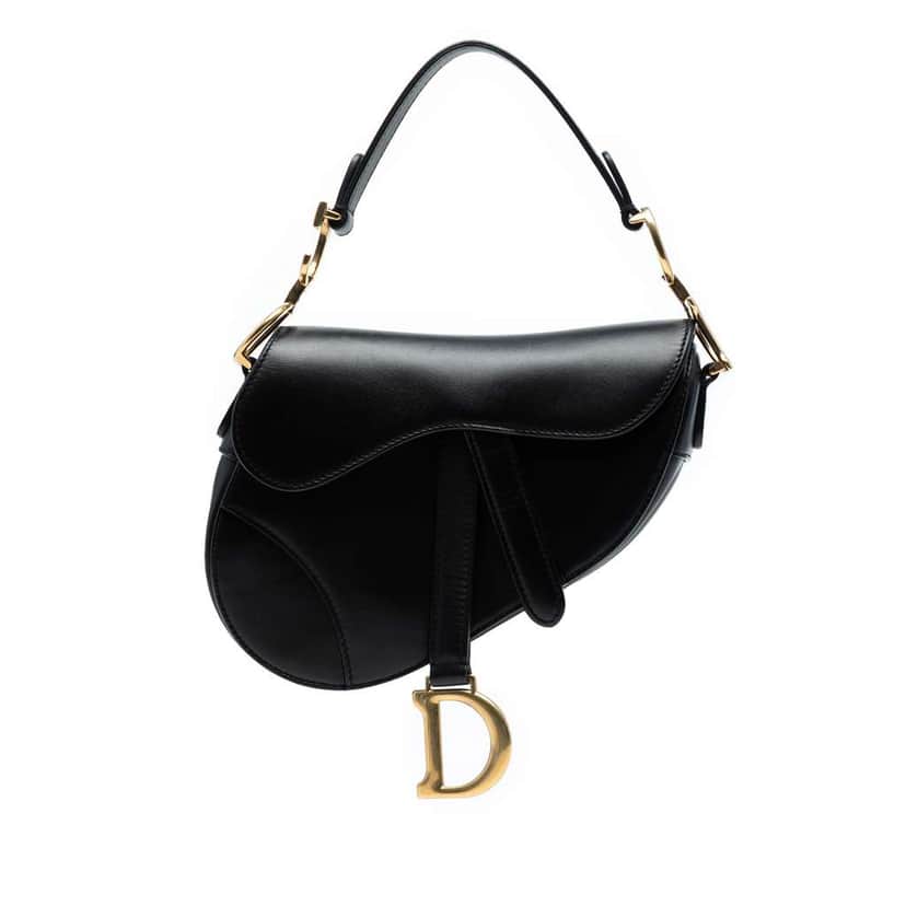 Dior Mini Smooth Calfskin Saddle Bag Black Leather Very good condition - Front View